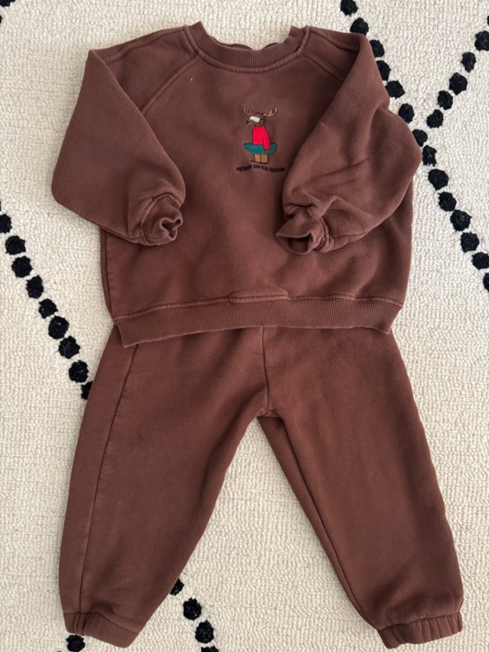 Zara Brown Sweatshirt & Jogger Set with Moose Embroidery